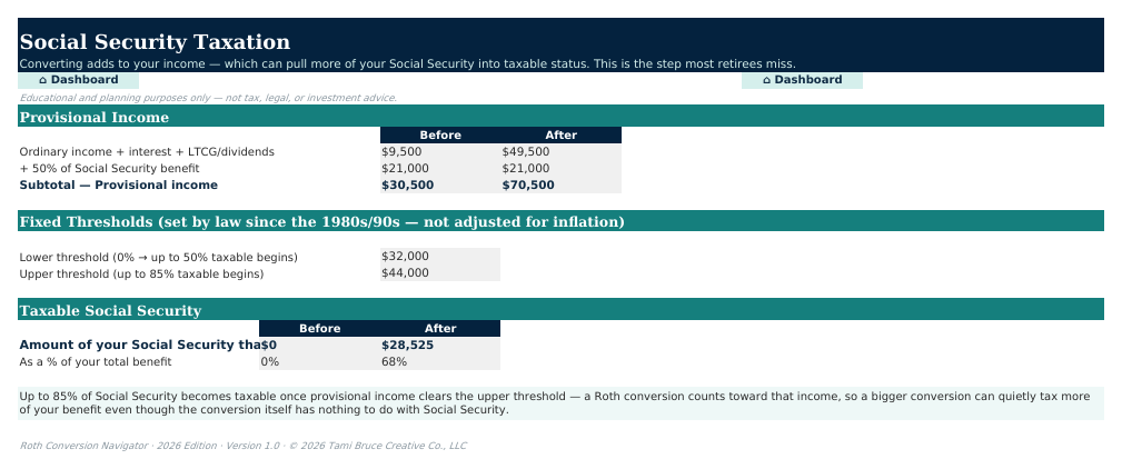 The SS Taxation sheet from Roth Conversion Navigator